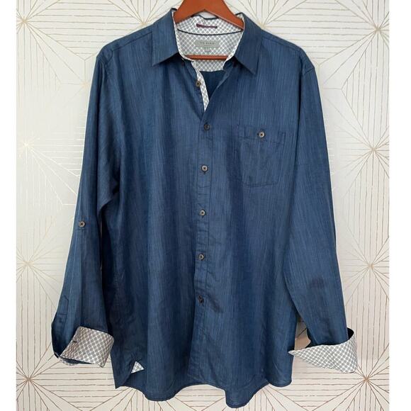 Ted Baker London Other - Ted Baker London Navy Blue Linen Cotton Blend Long Sleeve shirt Sz 7 (XXXL) $210